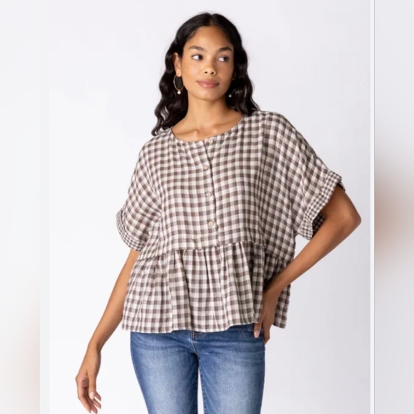 Fab'rik Gingham Babydoll Oversized Top LG *F - Picture 1 of 6